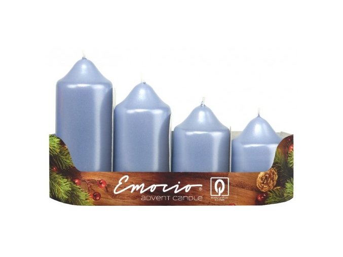 Svíčka adventní schody 4 ks / 50 mm - metal sv. modrá