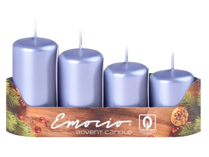 Svíčka adventní schody 4 ks / 40 mm - metal ledová