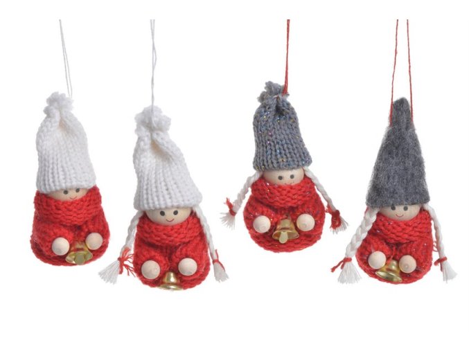 DEKORACE - Vánoční dekorace pletená figurka panenka 8cm - 4ks