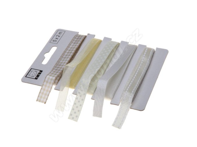 Světlý set textilních stuh 1,1cm x 2m 5ks