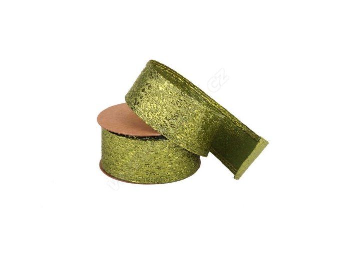 Stuha textilní metalická 4 cm x 4,6 m - zelená