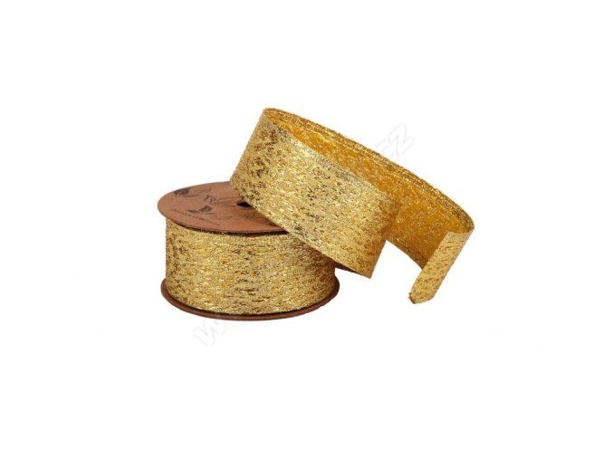 Stuha textilní metalická 4 cm x 4,6 m - zlatá