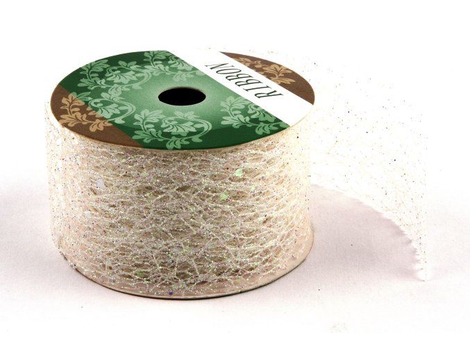 Stuha Fibre třpyt 4 cm x 4,6 m - bílá