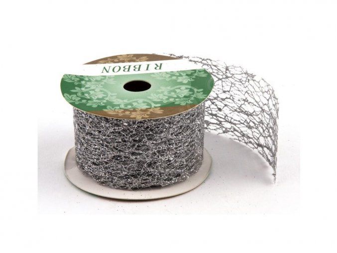 Stuha Fibre třpyt 4 cm x 4,6 m - stříbrná