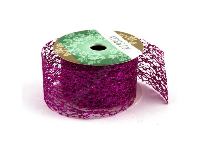 Stuha Fibre třpyt 4 cm x 4,6 m - cyklámen