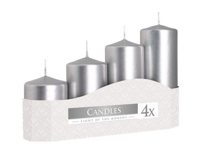 Svíčka adventní schody 4 ks / 50 mm - metalická stříbrná