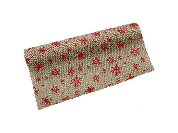 Jutová role - vánoční 28 cm x 3 m - natur/červená
