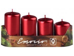 Svíčka adventní schody 4 ks / 40 mm - metal červené