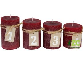Svíčka adventní schody 60x70/80/90/100 mm rustik - červená/bordó