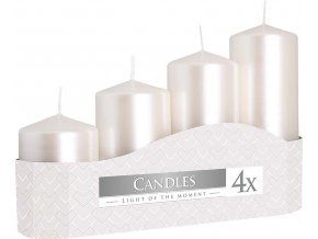 Svíčka adventní schody 4 ks / 50 mm - metalická perleť bílá