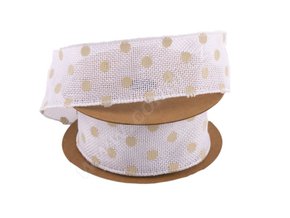 Jutová stuha - puntík 4 cm x 6,4 m - bílá